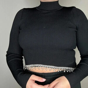 River Island Black Ribbed Sweater with Crystal Detailed Trim